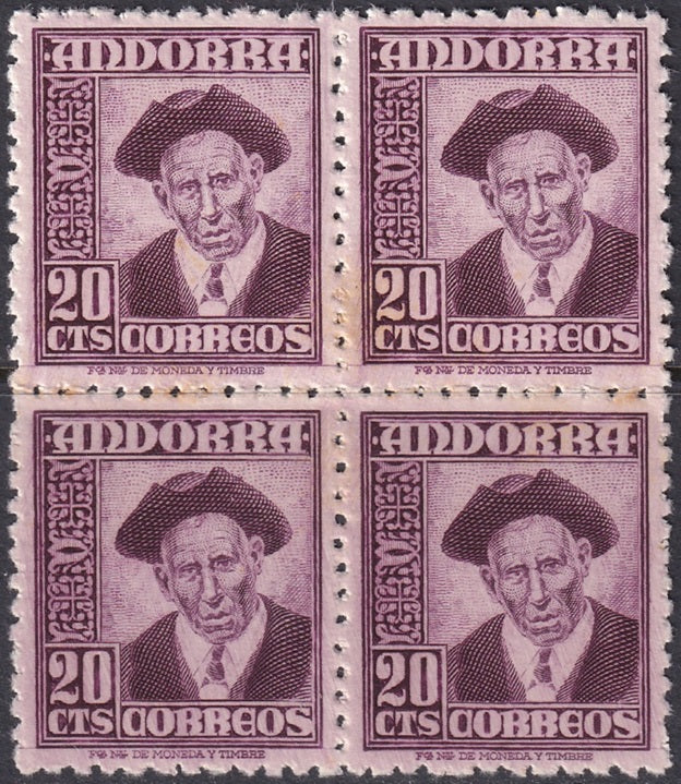 Andorra Spanish 1948 Sc 40 block MNH**