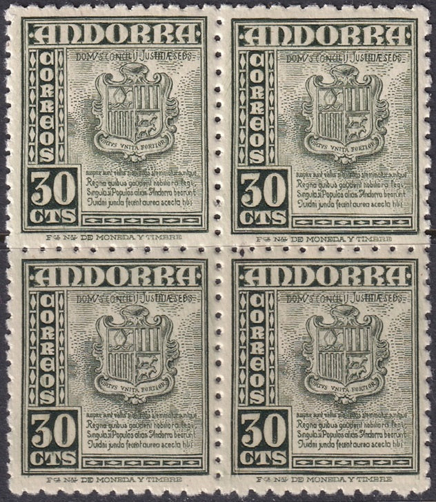 Andorra Spanish 1948 Sc 42 block MNH**