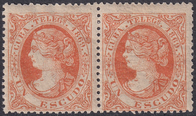 Cuba 1869 telégrafo Ed 6 telegraph pair MH* crazed gum