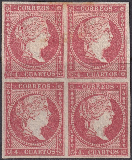 Spain 1855 Sc 41 block MNG(*) toning spots at top