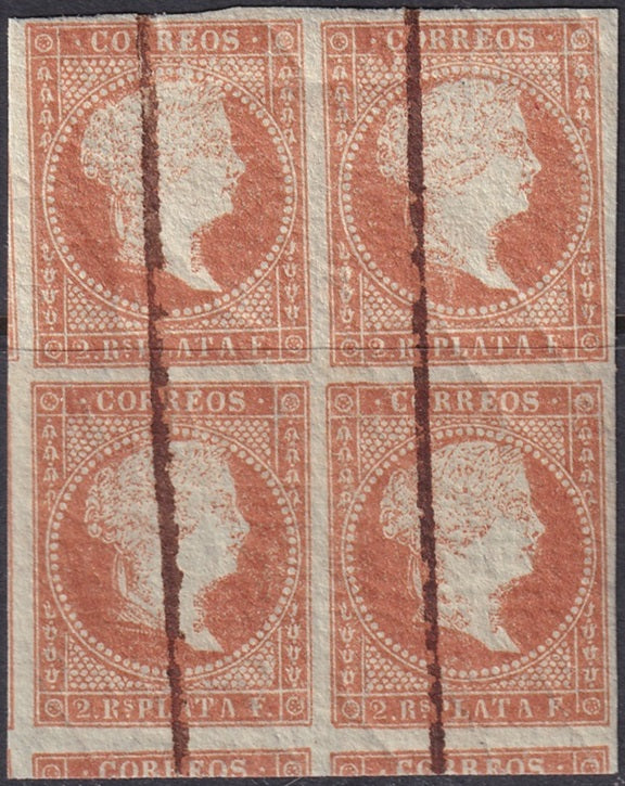 Cuba 1855 Sc 4 block used pen cancels