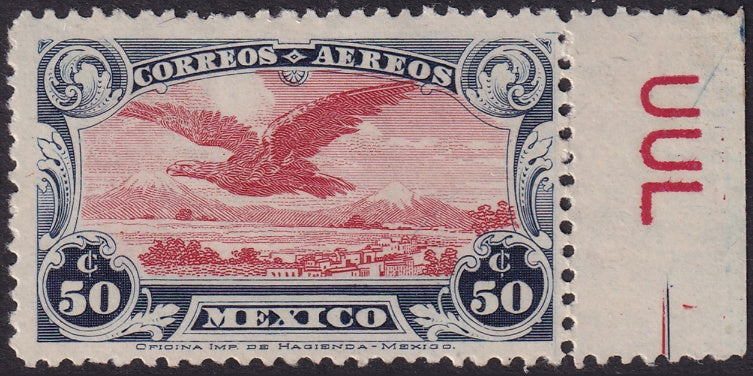 Mexico 1929 Sc C1a air post margin single MH*