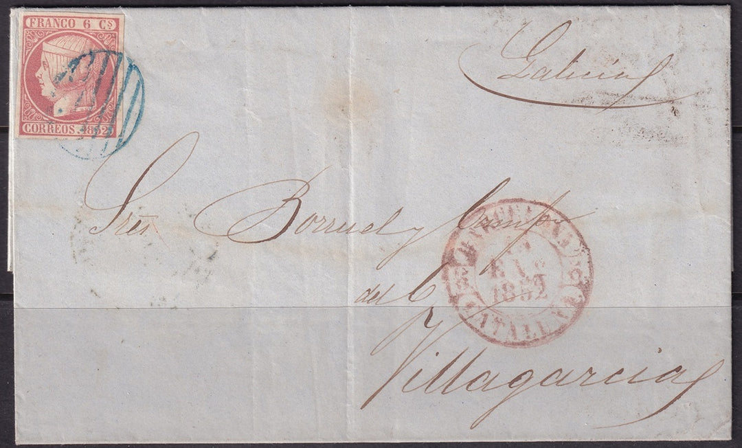 Spain 1852 Sc 12 folded letter from Barcelona to Villagarcia (Gailicia)