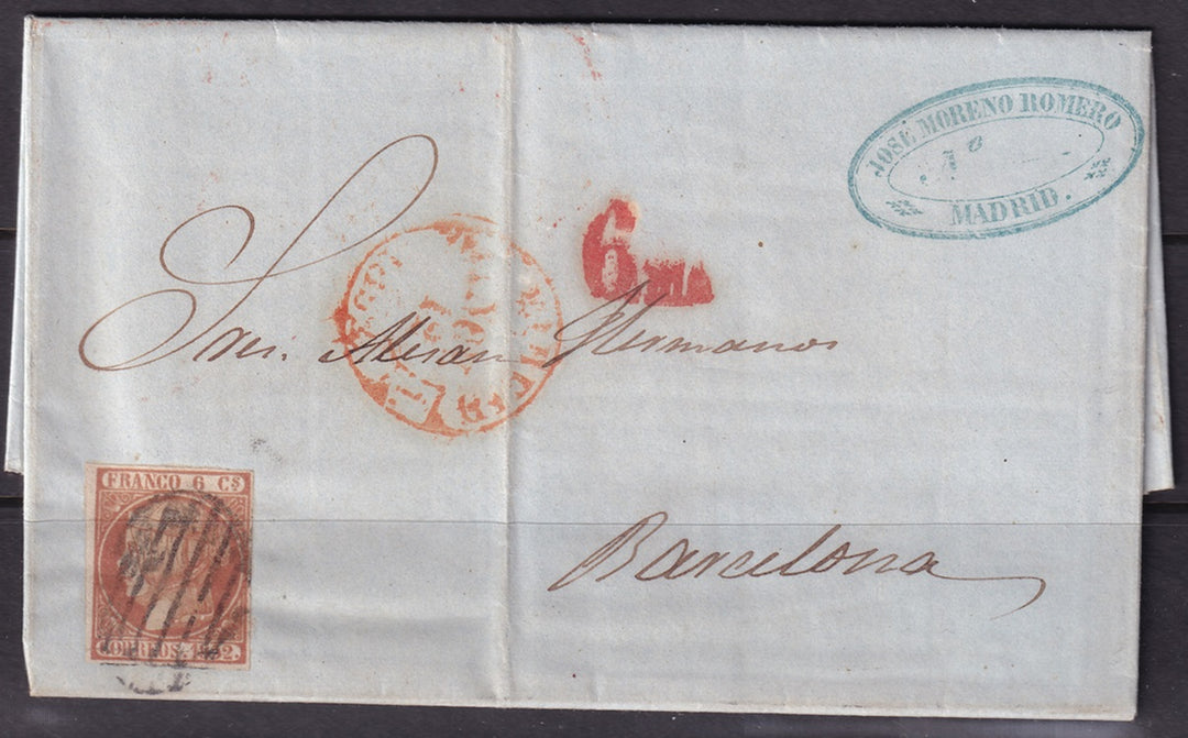 Spain 1852 Sc 12b folded letter from Madrid to Barcelona