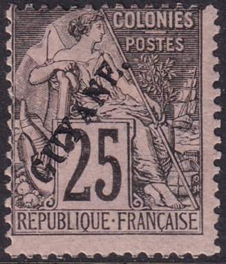 French Guiana 1892 Sc 25 MH* heavy hinge disturbed gum