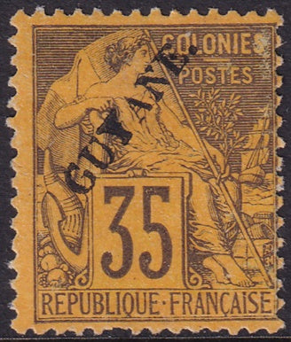 French Guiana 1892 Sc 27 MNG(*) bottom perf damage