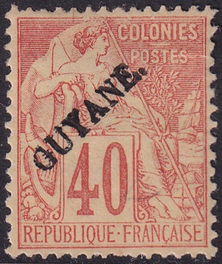 French Guiana 1892 Sc 28 MH* disturbed gum