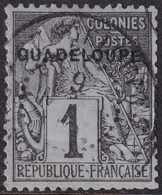 Guadeloupe 1891 Sc 14 used "QUADELOUPE" overprint variety