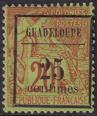 Guadeloupe 1889 Sc 5 MH* heavy hinge