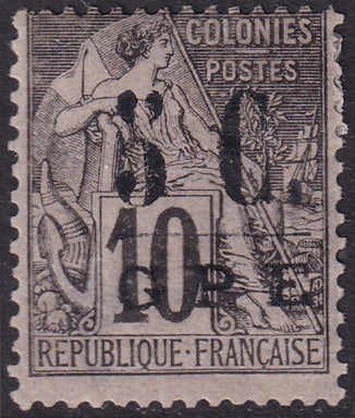 Guadeloupe 1891 Sc 10 MH* "thin bar" overprint variety thin at bottom