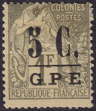 Guadeloupe 1891 Sc 11 MH* heavy hinge couple tiny thins