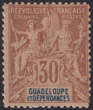 Guadeloupe 1892 Sc 39 MLH* some short perfs