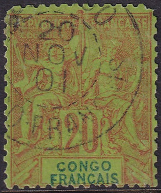 French Congo 1892 Sc 26 used rounded top corners