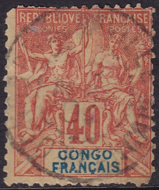 French Congo 1892 Sc 30 used small thin major perf damage