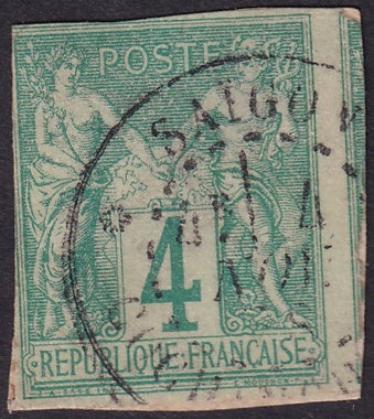 French Colonies 1877 Sc 25 used Saigon Cochinchine date cancel on small piece