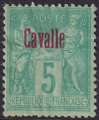 French Offices Cavalle 1893 Sc 1a MH* creasing disturbed gum carmine overprint