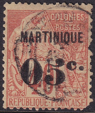 Martinique 1891 Sc 16 used paper adhesion damaged right side