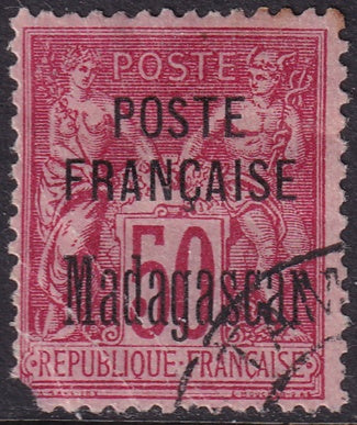 Madagascar 1895 Sc 19 used damaged corner creases