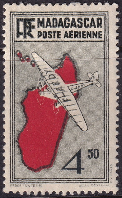 Madagascar 1935 Sc C12 air post MH* disturbed gum heavy hinge