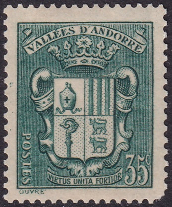 Andorra French 1938 Sc 73 MLH* rounded corner