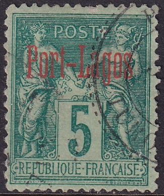 French Offices Port Lagos 1893 Sc 1 used red overprint some short perfs