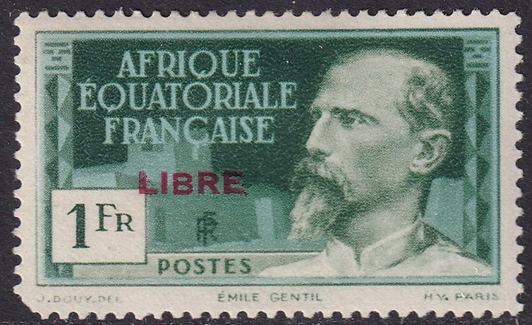 French Equatorial Africa 1941 Sc 108 MH* damaged corner carmine overprint