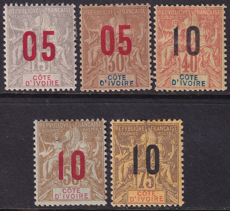 Ivory Coast 1912 Sc 37-41 set MH* some disturbed gum