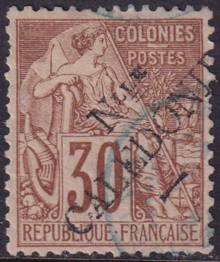 New Caledonia 1892 Sc 29 used light cancel some short perfs