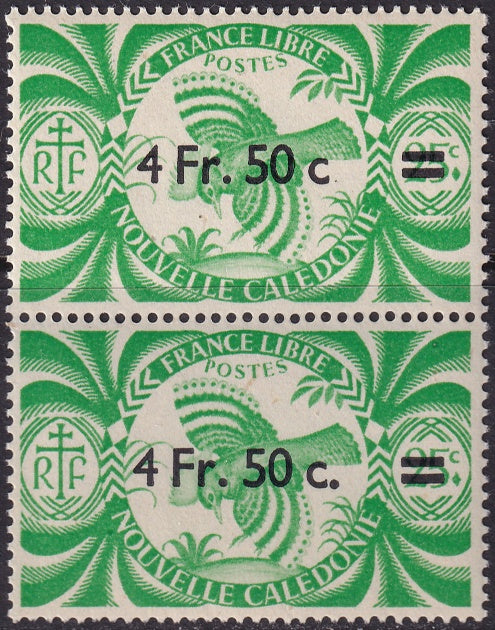 New Caledonia 1945 Sc 272 pair with "missing dot after c" variety MNH**