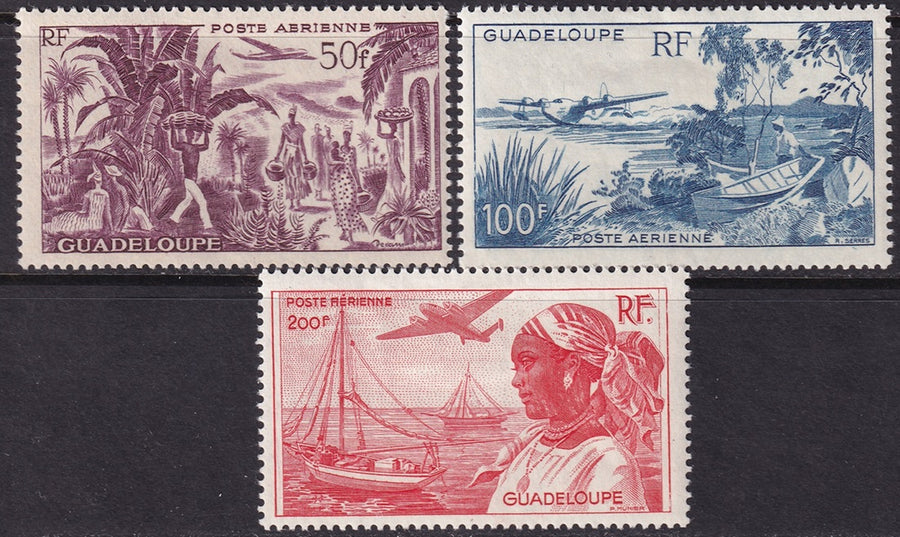 Guadeloupe 1947 Sc C10-2 air post set MH* heavy hinges