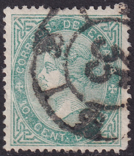 Spain 1867 Sc 92 used "35" (Orense) cartwheel (rueda) cancel