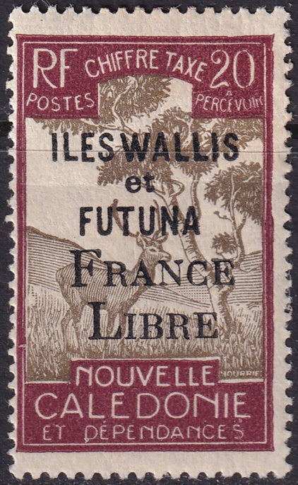 Wallis & Futuna 1943 Sc J29 postage due MH* partial gum paper adhesion