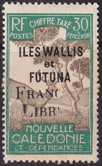 Wallis & Futuna 1943 Sc J31 postage due MH* "truncated Franc Libr" overprint variety