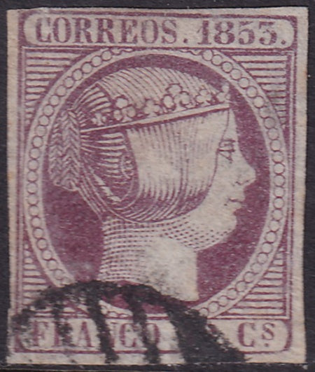 Spain 1853 Sc 20 used grill (parrilla) cancel small thin at upper right