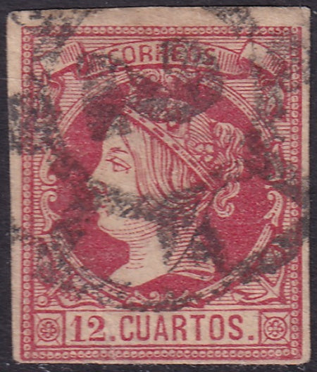 Spain 1860 Sc 51 used "2" (Barcelona) cartwheel (rueda) cancel