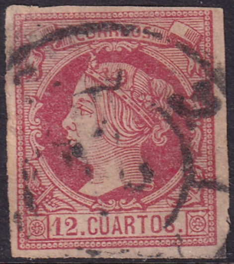 Spain 1860 Sc 51 used "2" (Barcelona) cartwheel (rueda) cancel