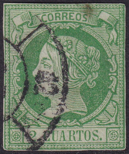 Spain 1860 Sc 49 used "42" (Santa Cruz de Tenerife) cartwheel (rueda) cancel small thins