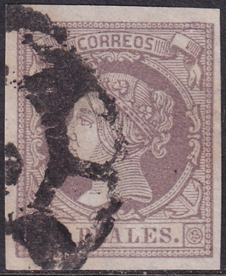 Spain 1860 Sc 54 used cartwheel (rueda) cancel