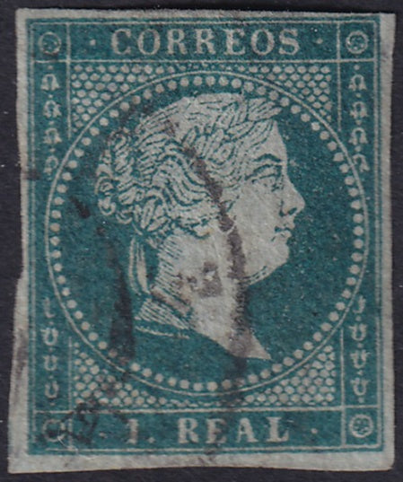 Spain 1855 Sc 38 used cartwheel (rueda) cancel