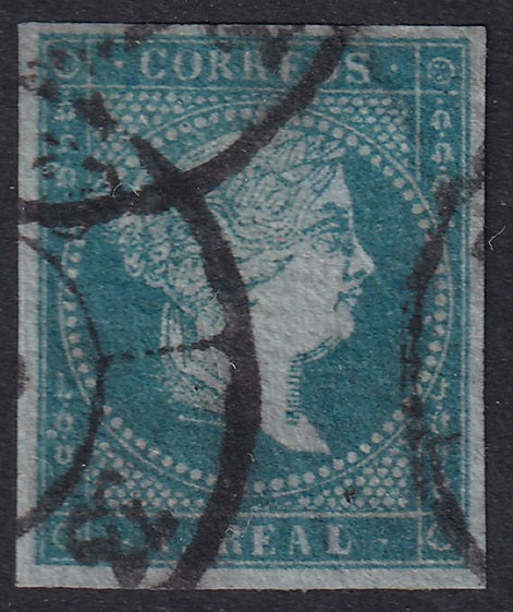 Spain 1855 Sc 38 used "33" (Logroño) cartwheel cancel