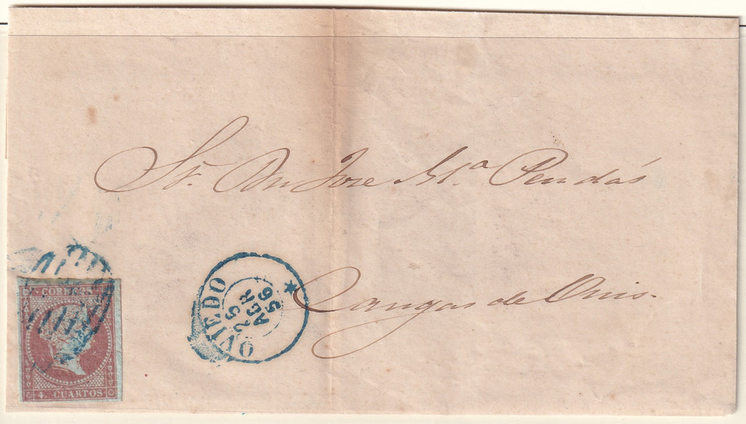 Spain 1855 Sc 37 folded letter from Oviedo to Cangas de Onís