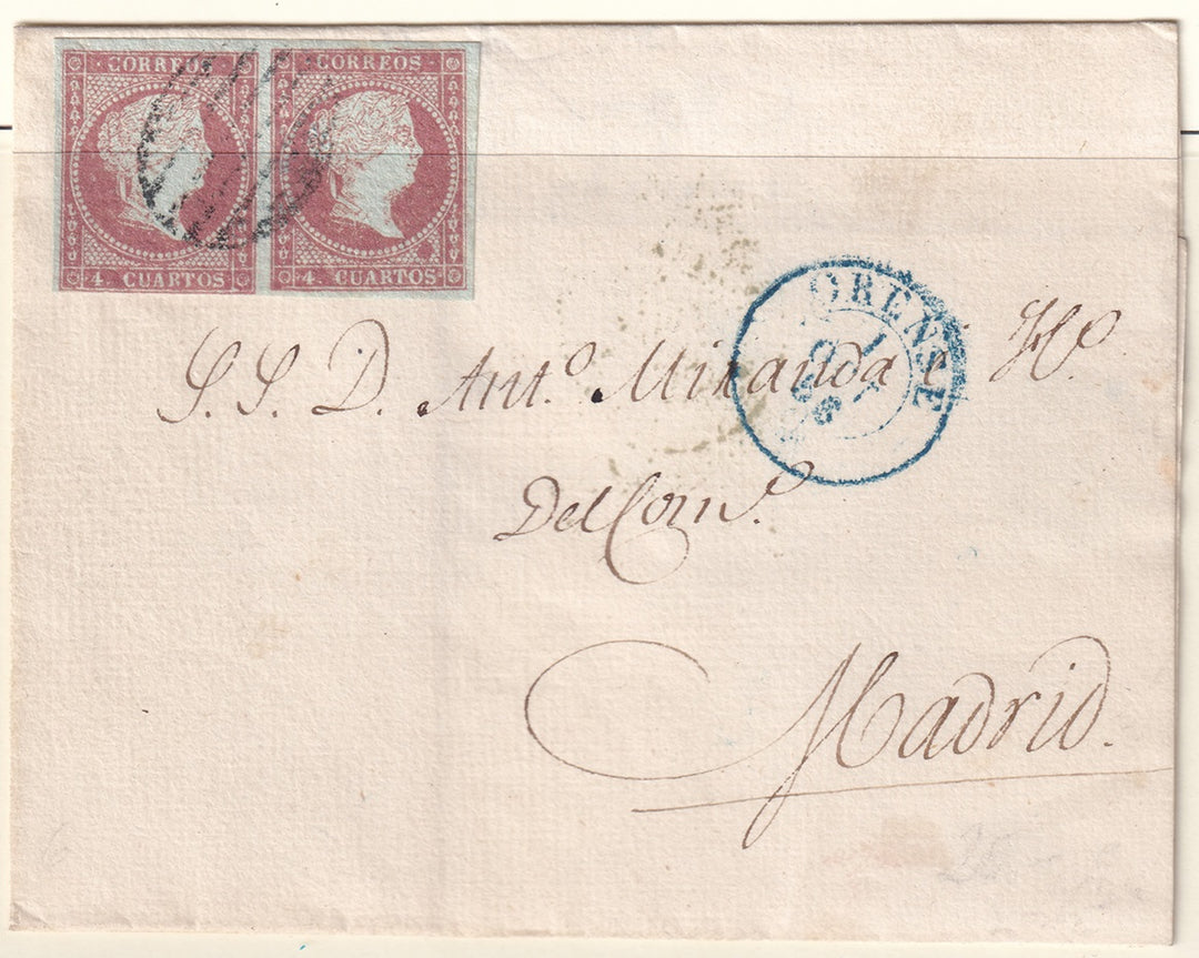 Spain 1855 Sc 37 folded letter with pair from Orense to Madrid