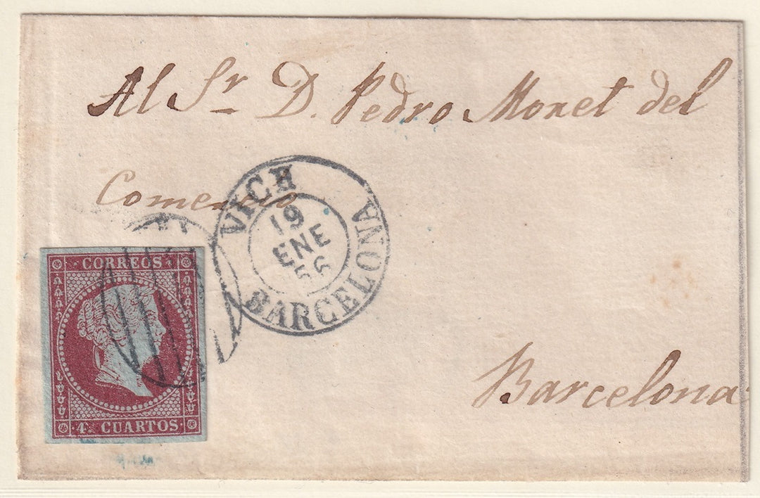 Spain 1855 Sc 37a folded letter fragment from Vich to Barcelona