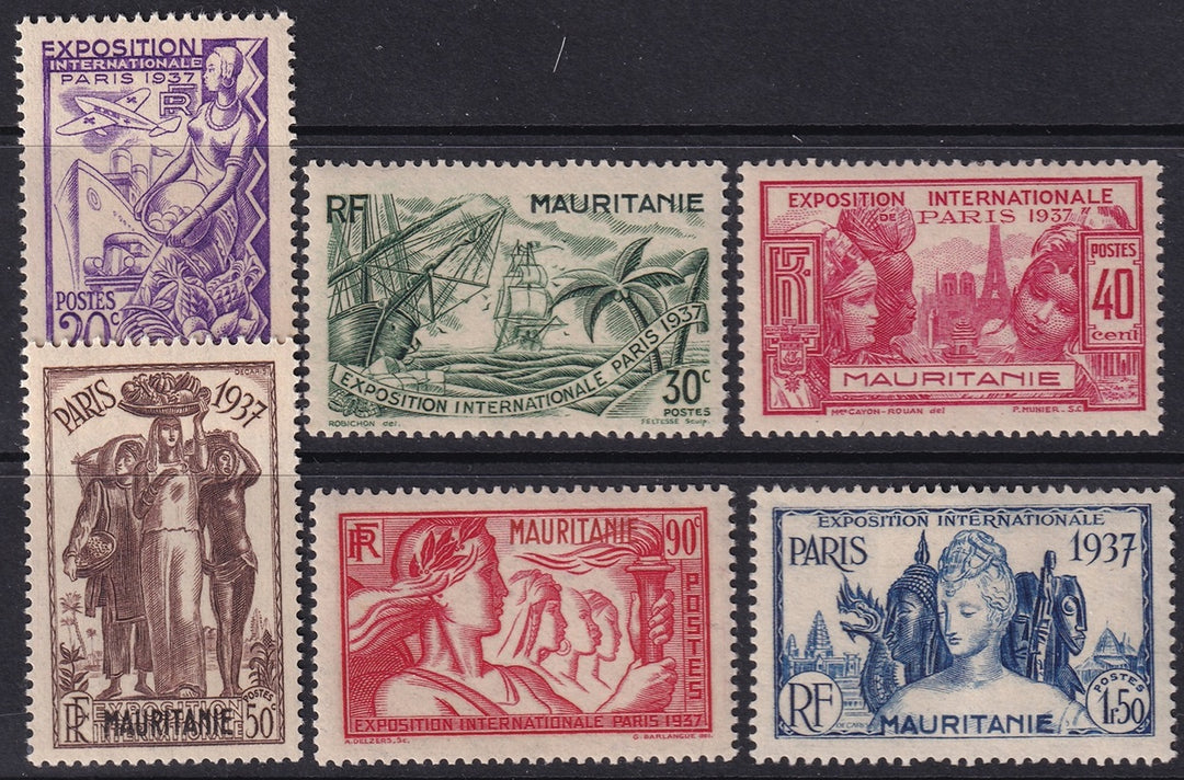 Mauritania 1937 Sc 69-74 set MNH**/MH*