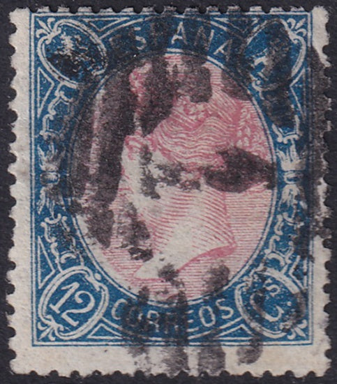 Spain 1865 Sc 76 used parrilla con cifra "1" (Madrid) cancel 