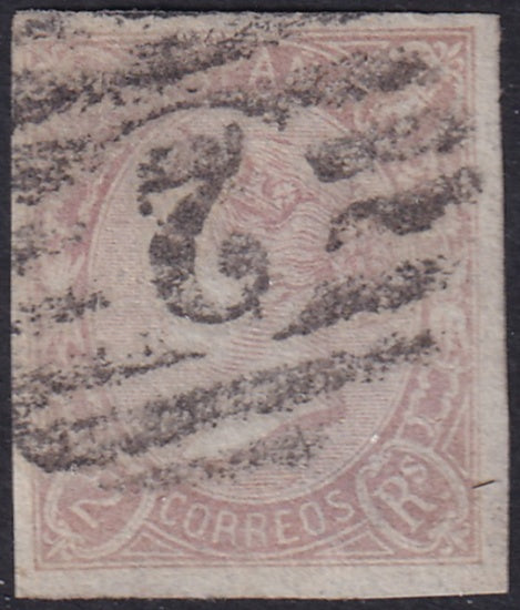 Spain 1865 Sc 72 used parrilla con cifra "2" (Barcelona) cancel 