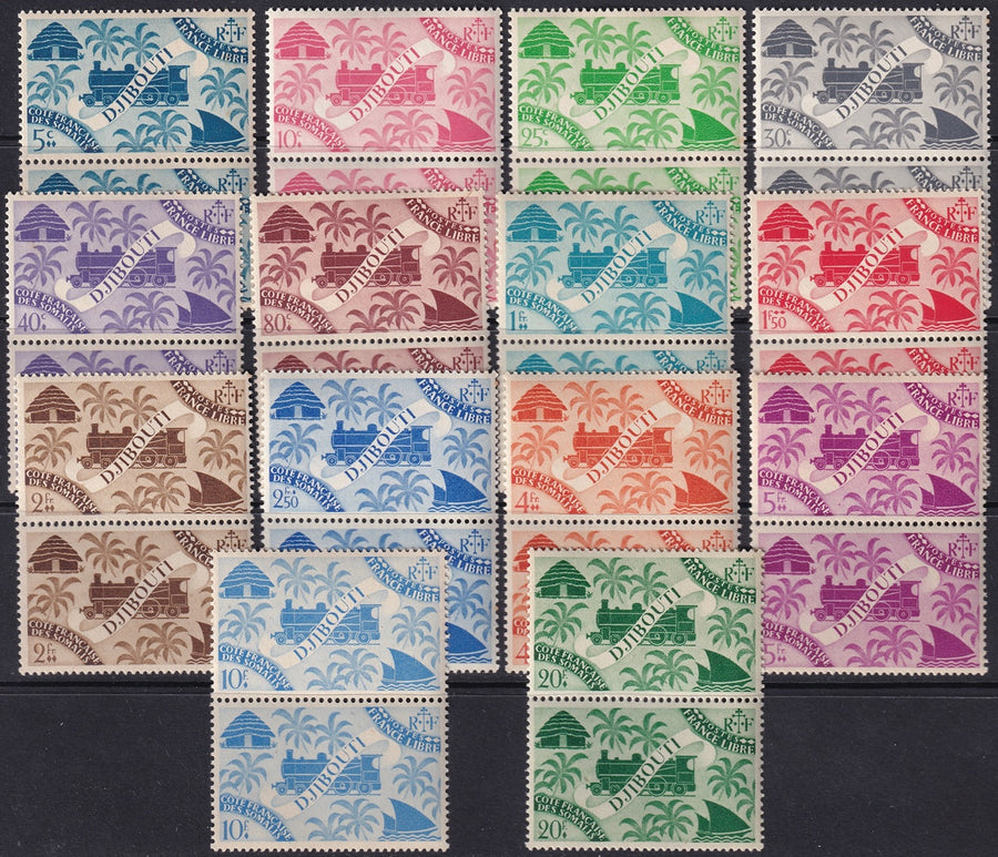 Somali Coast 1943 Sc 224-37 set pairs MNH**