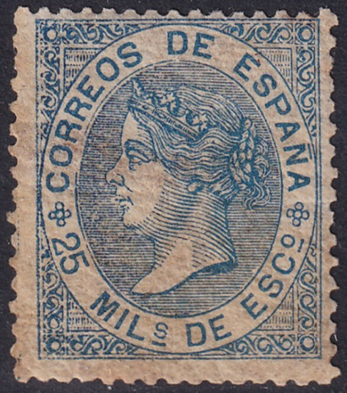 Spain 1868 Sc 98 MH* toned crazed gum