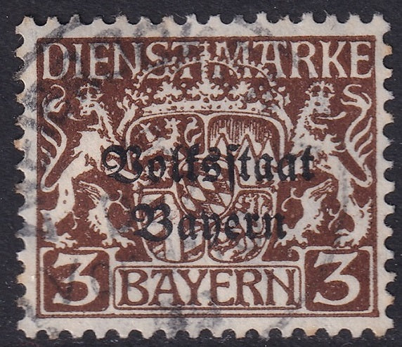 Bavaria 1918 Sc O20 official used paper adhesion