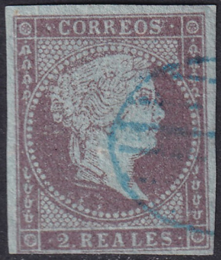 Spain 1855 Sc 39b used blue grill (parrilla) cancel